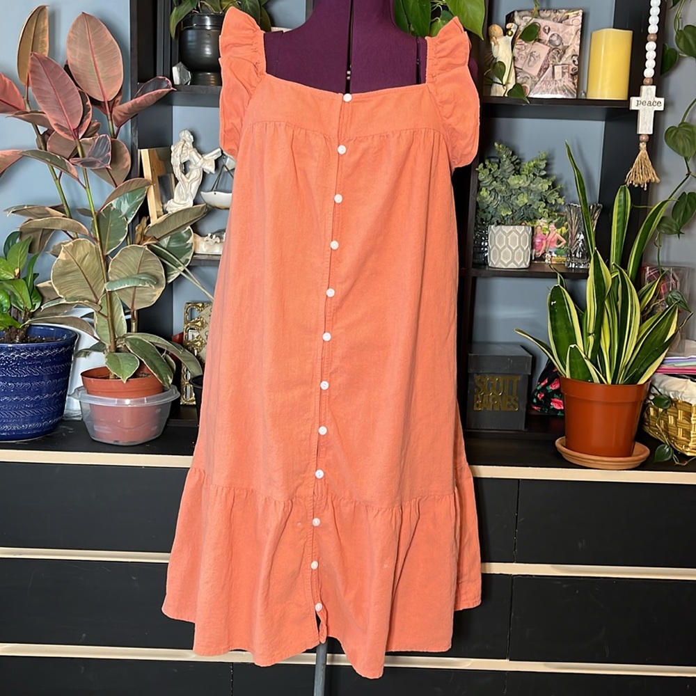 Universal Thread Coral Button-Down Ruffle Dress